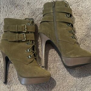 Stylish Olive Green High Heel Ankle Boots